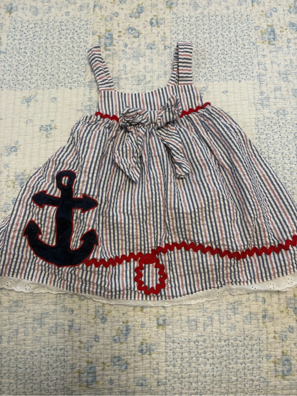 Good Lad Nautical Anchor Dress with Bow - Striped